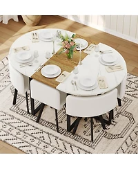 Streamdale Furniture 7 Piece Oval Faux Marble Dining Set with 6 Pu Leather Chairs