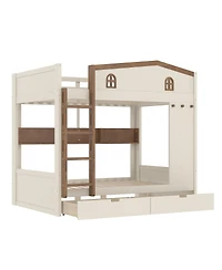 Streamdale Furniture Full over Full Wood Bunk Bed with Storage Drawers and Shelves