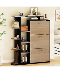 Slickblue Modern Shoe Cabinet with 3 Flip Drawers and Open Shelves