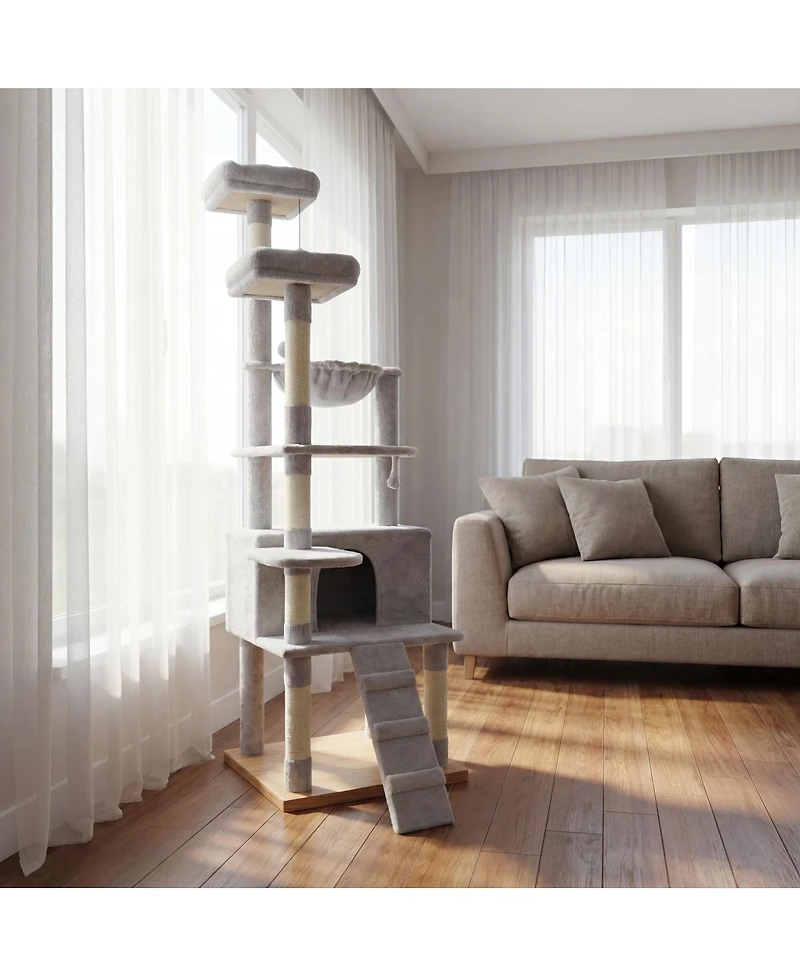 Streamdale Furniture 71" Multi-Level Cat Tree with Hammocks, Cat Cave, and Scratching Posts
