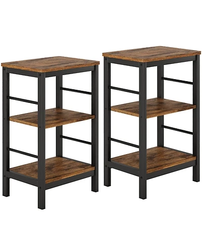 homfan Set of 2 Space-Saving 3-Tier Narrow End Table with Storage Shelf - Modern Sturdy Side Table for Living Room, Bedroom, Hallway