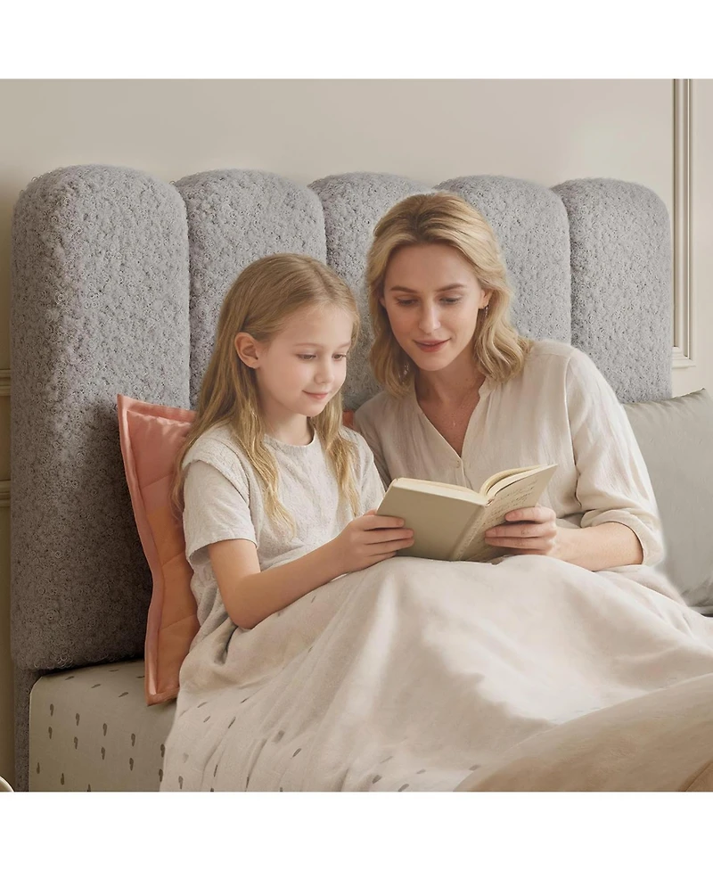 gaomon Twin Xl Bed Frame Boucle Upholstered Wave Headboard Kids Girls Boys Wooden Slats No Box Spring Grey