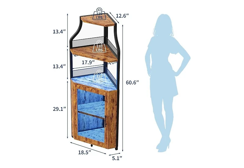 homfan Corner Bar Cabinet, Wine Cabinet with Adjustable Shelf and Glass Holder, 5-Tiers Storage Space Liquor