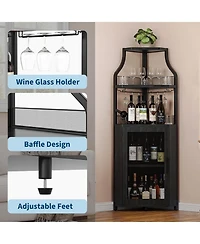 homfan Corner Bar Cabinet, Wine Cabinet with Adjustable Shelf and Glass Holder, 5-Tiers Storage Space Liquor