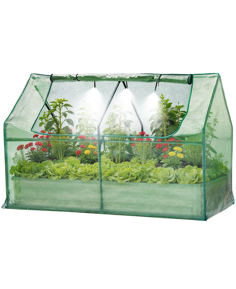 gaomon Galvanized Metal Raised Garden Bed Kit with Greenhouse Cover Self-Watering Irrigation and Insect Net for Vegetables, Flowers and Herbs