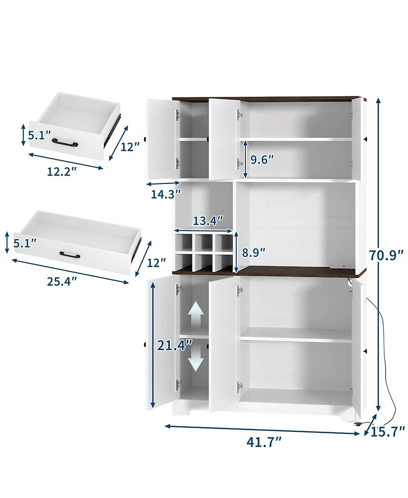 gaomon Tall Kitchen Pantry Cabinet with Microwave Stand & Wine Rack, Freestanding Buffet Hutch Coffee Bar for Kitchen/Living Room