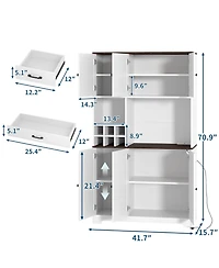 gaomon Tall Kitchen Pantry Cabinet with Microwave Stand & Wine Rack, Freestanding Buffet Hutch Coffee Bar for Kitchen/Living Room