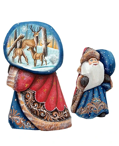 G.DeBrekht Woodcarved and Hand Painted Santa Reindeer Figurine with Bag