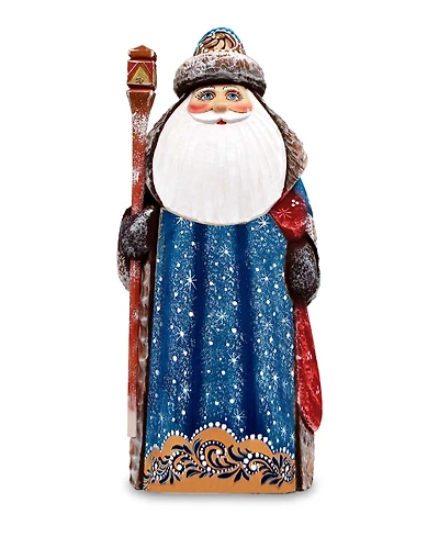 G.DeBrekht Woodcarved and Hand Painted Santa Twinkle-Yuletide Blue Santa Figurine