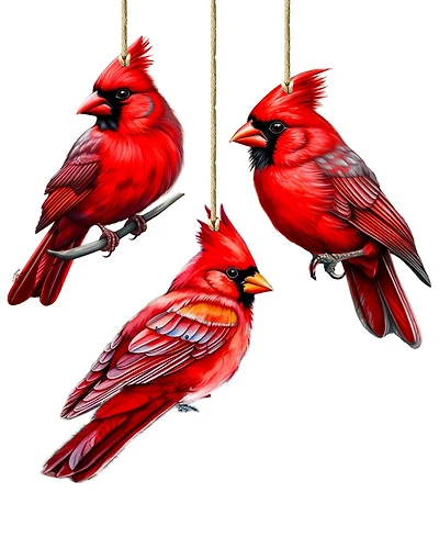Designocracy Red Cardinals Wood Ornaments, Set of 3