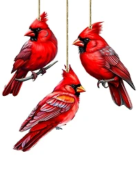 Designocracy Red Cardinals Wood Ornaments, Set of 3