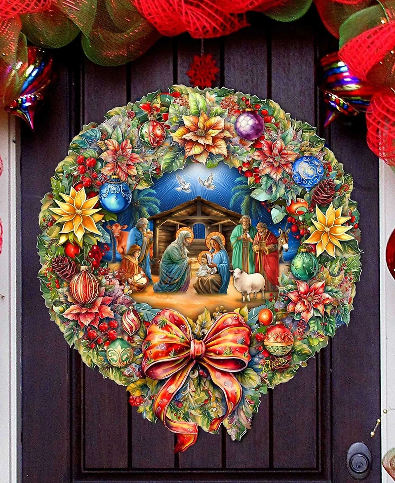 Designocracy Nativity Wreath Holiday Door Decor