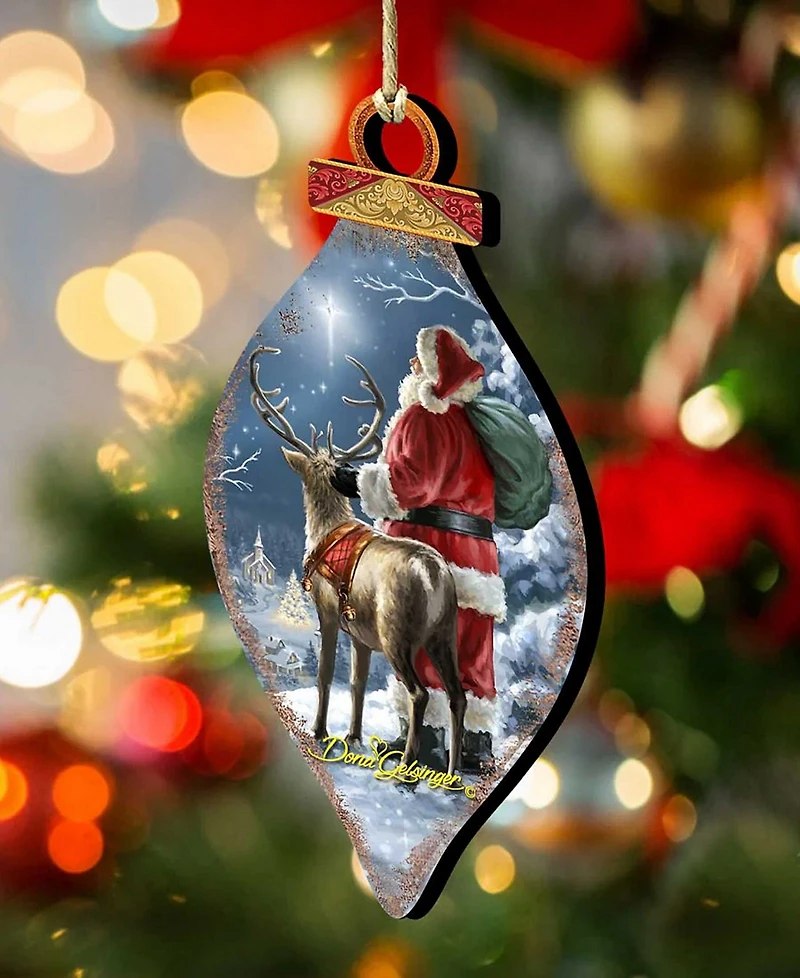 Designocracy Starry Night Santa Cone Wood Ornament