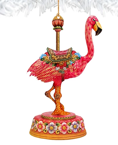 Designocracy Carousel Flamingo Holiday Wood Ornament