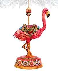 Designocracy Carousel Flamingo Holiday Wood Ornament