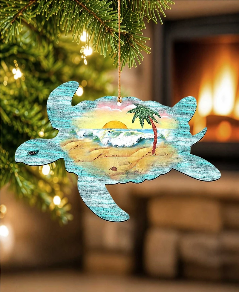 Designocracy Turtle Scenic Wooden Christmas Ornament