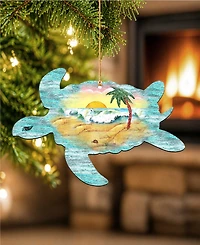Designocracy Turtle Scenic Wooden Christmas Ornament