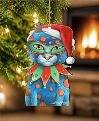Designocracy Mardi Gras Santa Cat Wooden Ornament by Laura Seeley Pets Decor Set of 2