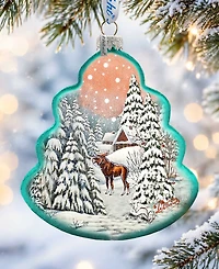 G.DeBrekht Winter Village with Moose Tree Holiday Ornament