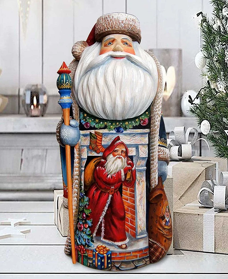 G.DeBrekht Woodcarved and Hand Painted Coming To Town Santa Claus Figurine