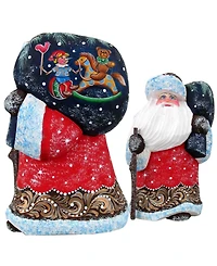 G.DeBrekht Woodcarved and Hand Painted Santa Rocking Kids Figurine with Bag