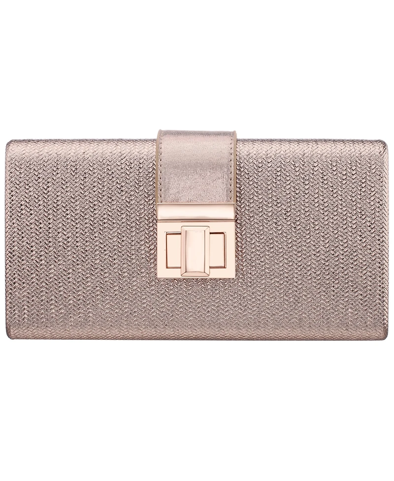 Nina Embossed Woven Turnlock Minaudiere Small Handbag