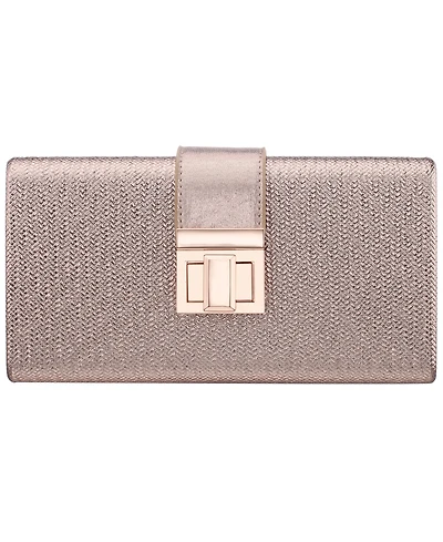 Nina Embossed Woven Turnlock Minaudiere Small Handbag