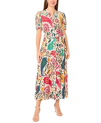 Msk Women's Floral Button-Front Maxi Dress with Self-Tie Belt