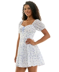 Kingston Grey Juniors' Sweetheart-Neck Puff-Sleeve Mini Dress