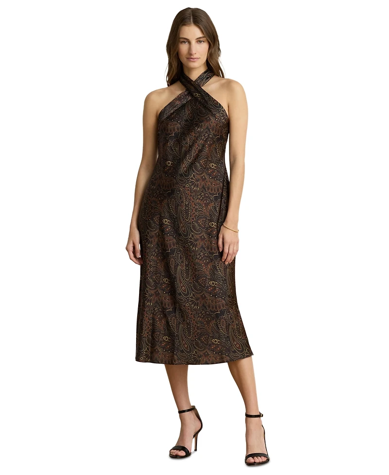 Lauren Ralph Women's Paisley Tie-Neck Halter Cocktail Dress
