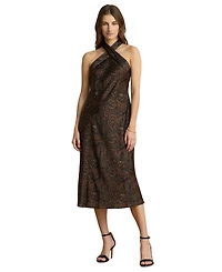 Lauren Ralph Women's Paisley Tie-Neck Halter Cocktail Dress