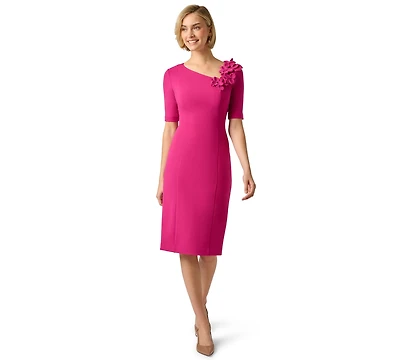 Adrianna Papell Women's 3D Floral Crepe Midi Dress