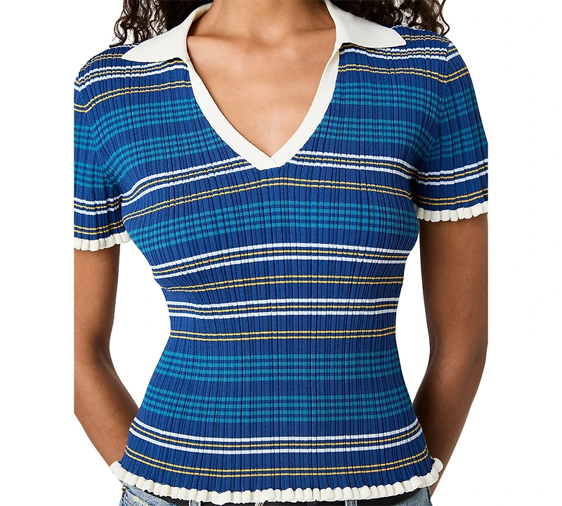 French Connection Women's Crinkle Knit Multi Strip Top