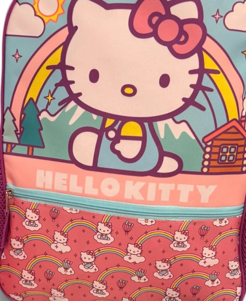 Accessory Innovations Boys' and Girls' Hello Kitty Backpack, Lunch Bag, Water Bottle, Zip Case and Carabiner, 5-Piece Set