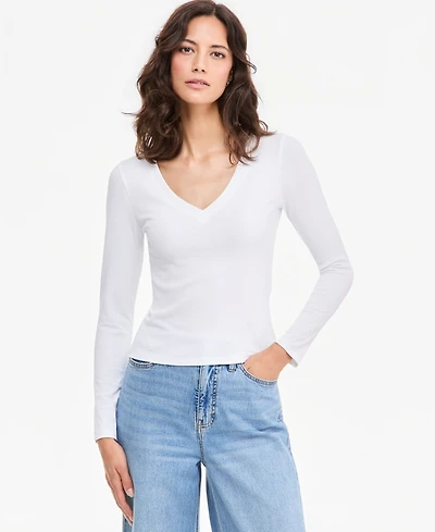 On 34th Women's Cropped V-Neck Meet & Greet Long-Sleeve T-Shirt, Macy's Exclusive