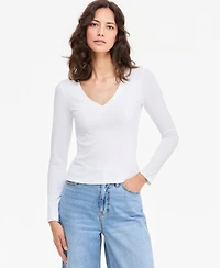 On 34th Women's Cropped V-Neck Meet & Greet Long-Sleeve T-Shirt, Macy's Exclusive