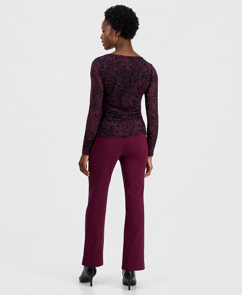 I.n.c. International Concepts Women's Petite Long-Sleeve Ruched Mesh Blouse, Macy's Exclusive