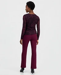 I.n.c. International Concepts Women's Petite Long-Sleeve Ruched Mesh Blouse, Macy's Exclusive
