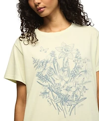 Lucky Brand Women's Floral Botanical Crewneck Boyfriend Top