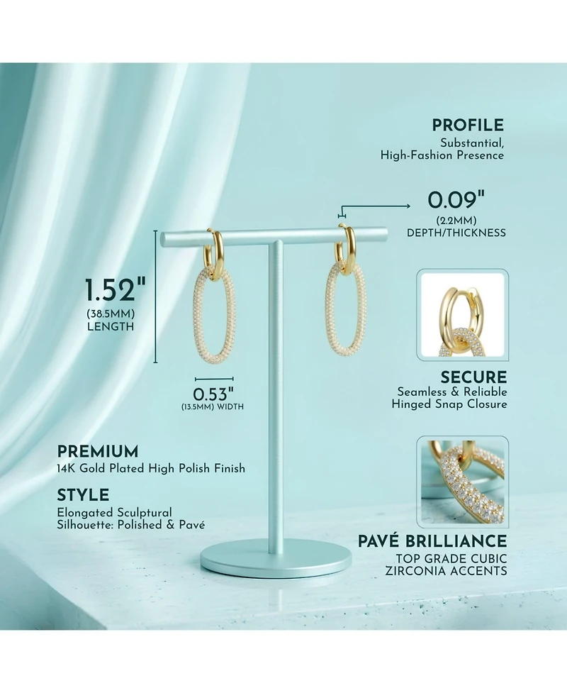 Rachel Glauber Elegant Cubic Zirconia Encrusted Oval Hoop Drop Earrings