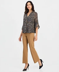Anne Klein Essentials Petite Printed 3/4-Bell-Sleeve Split-Neck Top