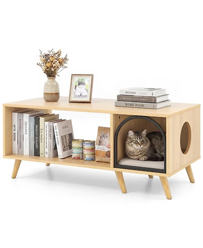 Cozito 40 inch Coffee Table Cat House 2-in-1 with Open Storage Shelf, Coffee