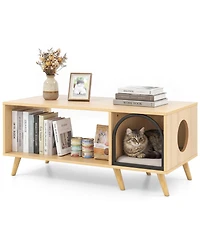Cozito 40 inch Coffee Table Cat House 2-in-1 with Open Storage Shelf, Coffee