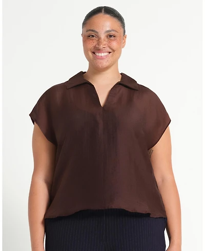 Estelle Women's Kelly Sheer Collared V-Neck Short Sleeve Top