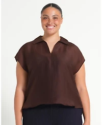 Estelle Women's Kelly Sheer Collared V-Neck Short Sleeve Top