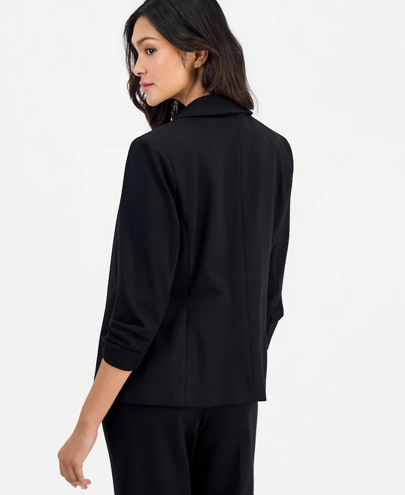 Anne Klein Essentials Petite 3/4-Sleeve Open-Front Zip-Pocket Jacket