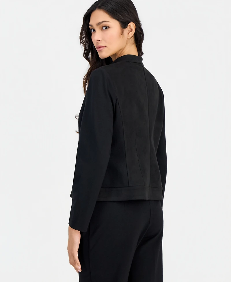 Anne Klein Essentials Petites Scuba Zip-Front Moto Jacket