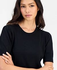Anne Klein Essentials Petite Puff-Sleeve Crewneck Sweater
