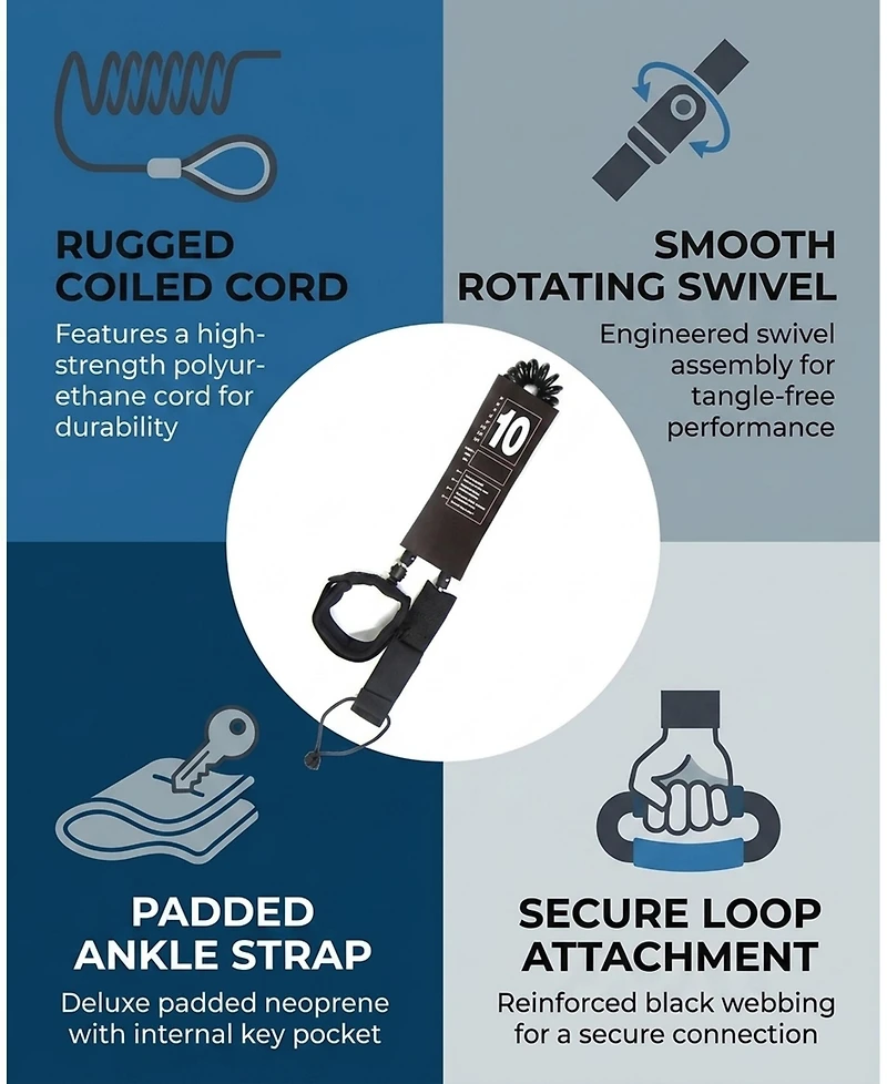Sevorley 10 ft Coiled Stand Up Paddle Board Leash with Stainless Swivels