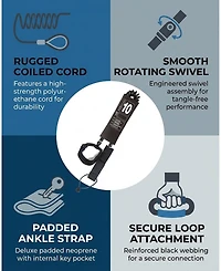 Sevorley 10 ft Coiled Stand Up Paddle Board Leash with Stainless Swivels